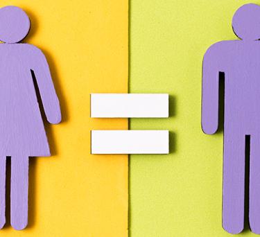 bonhomme femme et homme signe égalité au milieu